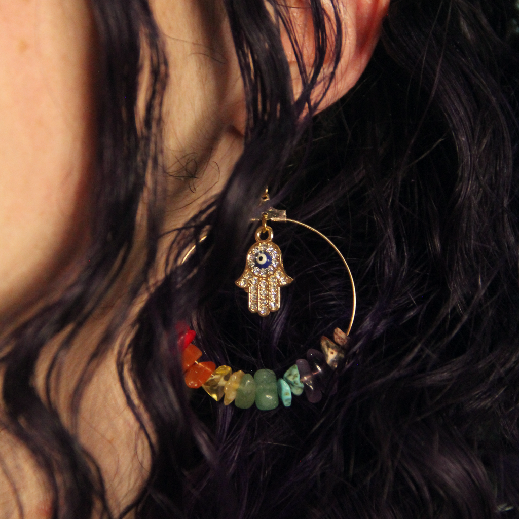 Chakra Harmony Gemstone Rainbow Hoop Earrings