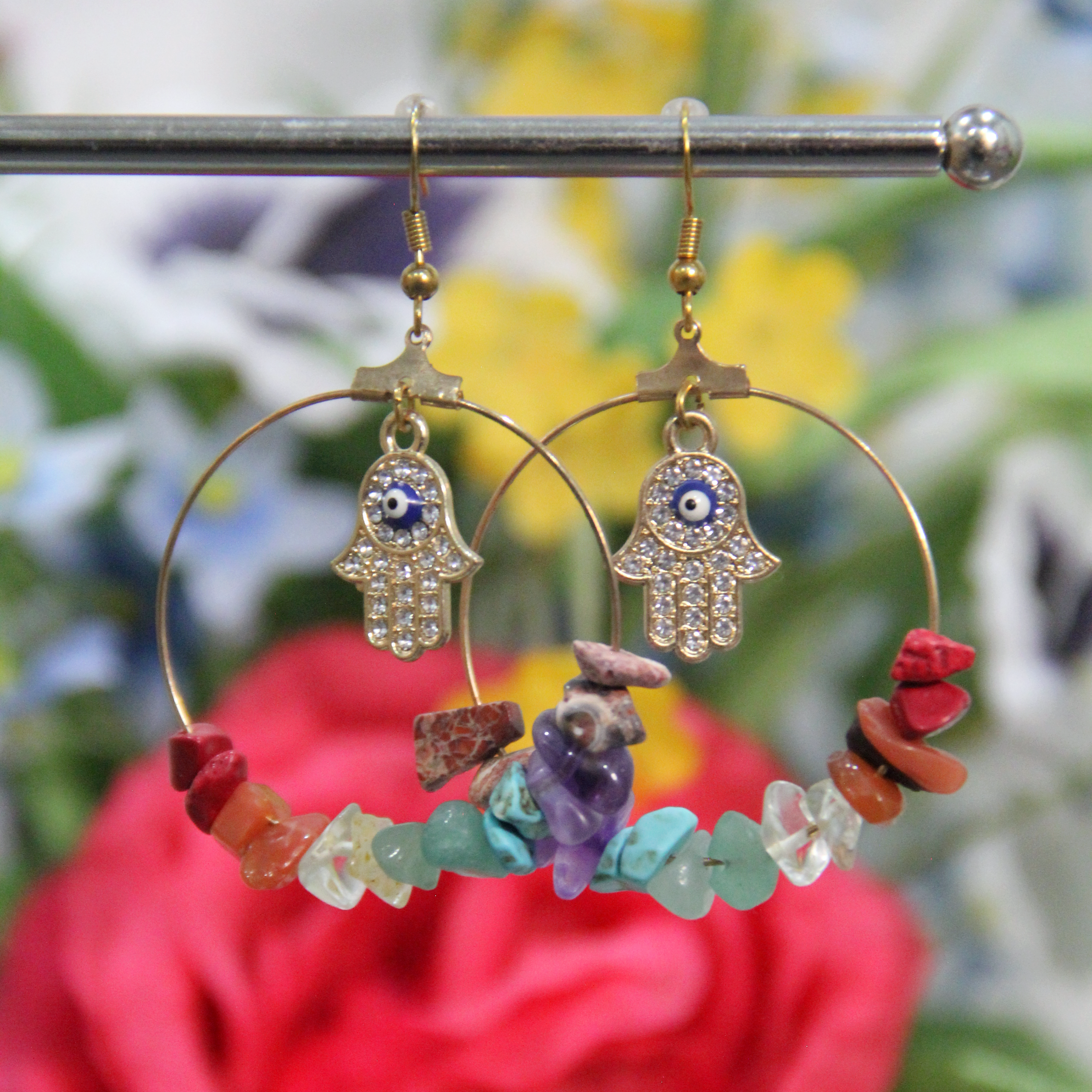 Chakra Harmony Gemstone Rainbow Hoop Earrings