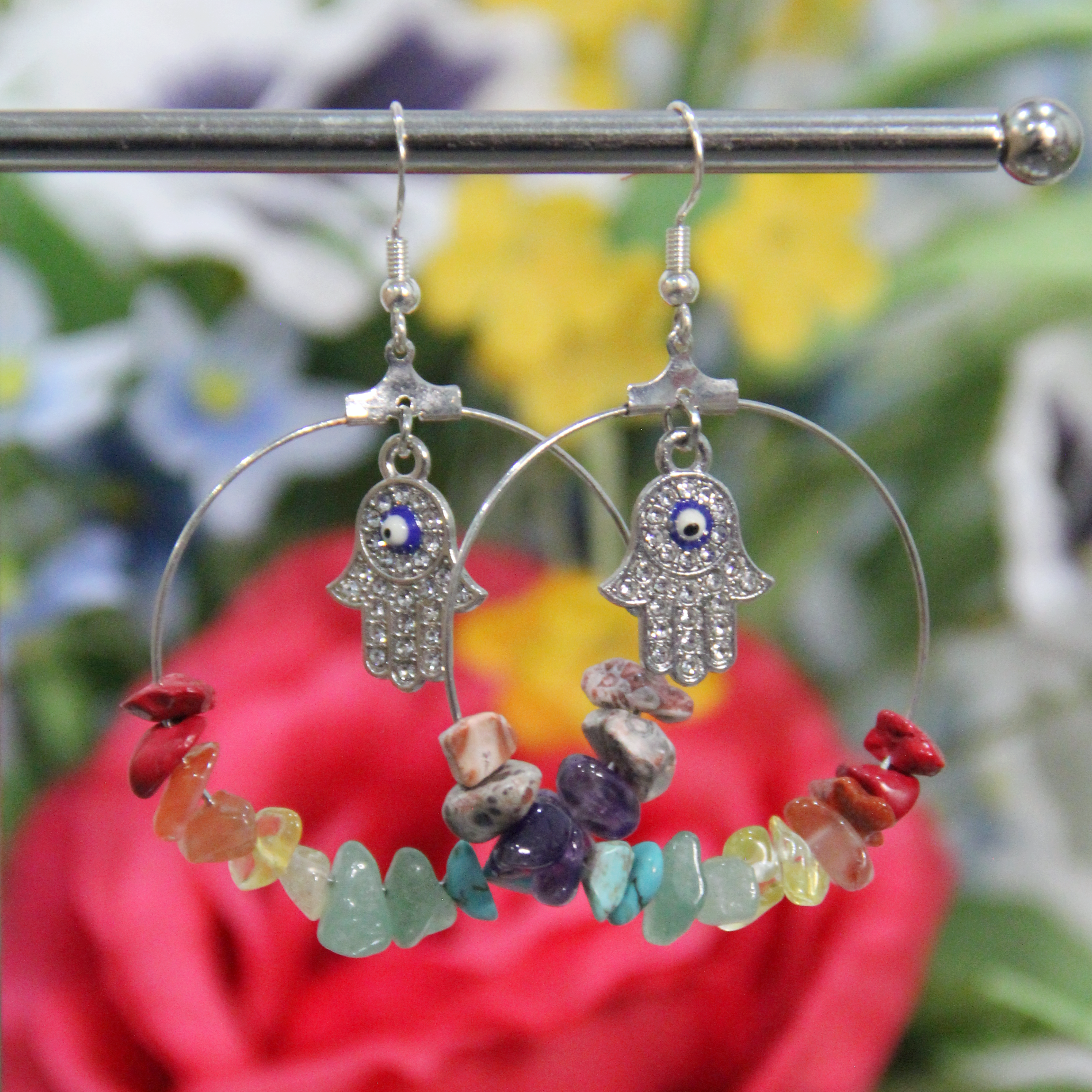 Chakra Harmony Gemstone Rainbow Hoop Earrings