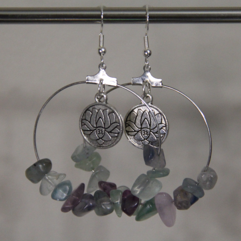 Lotus Harmony Gemstone Hoop Earrings