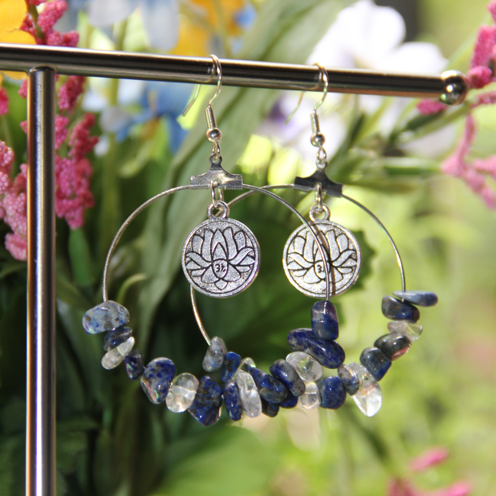 Lotus Harmony Gemstone Hoop Earrings