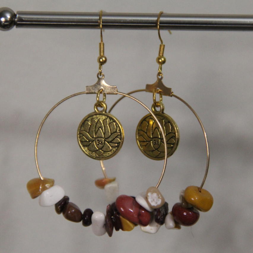Lotus Harmony Gemstone Hoop Earrings