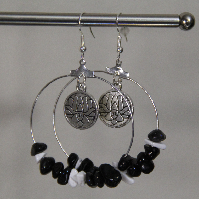 Lotus Harmony Gemstone Hoop Earrings