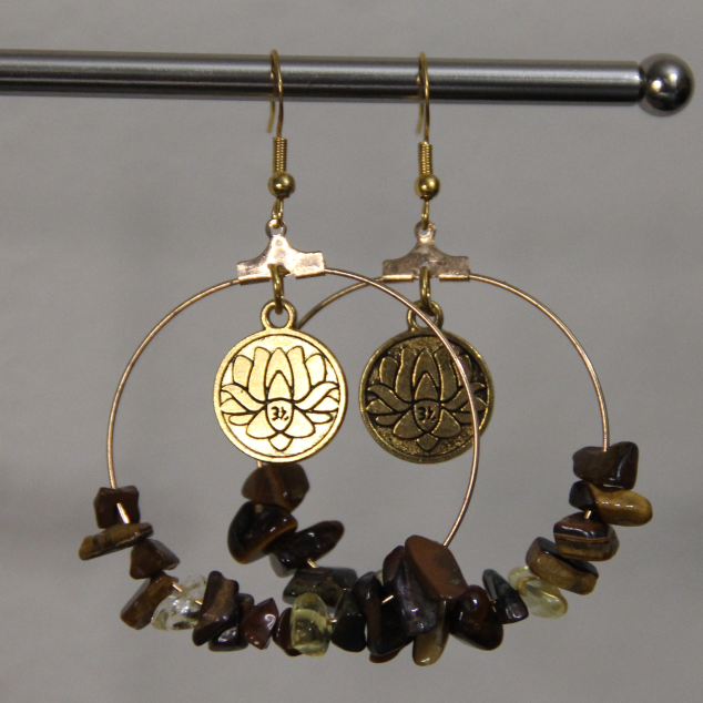 Lotus Harmony Gemstone Hoop Earrings