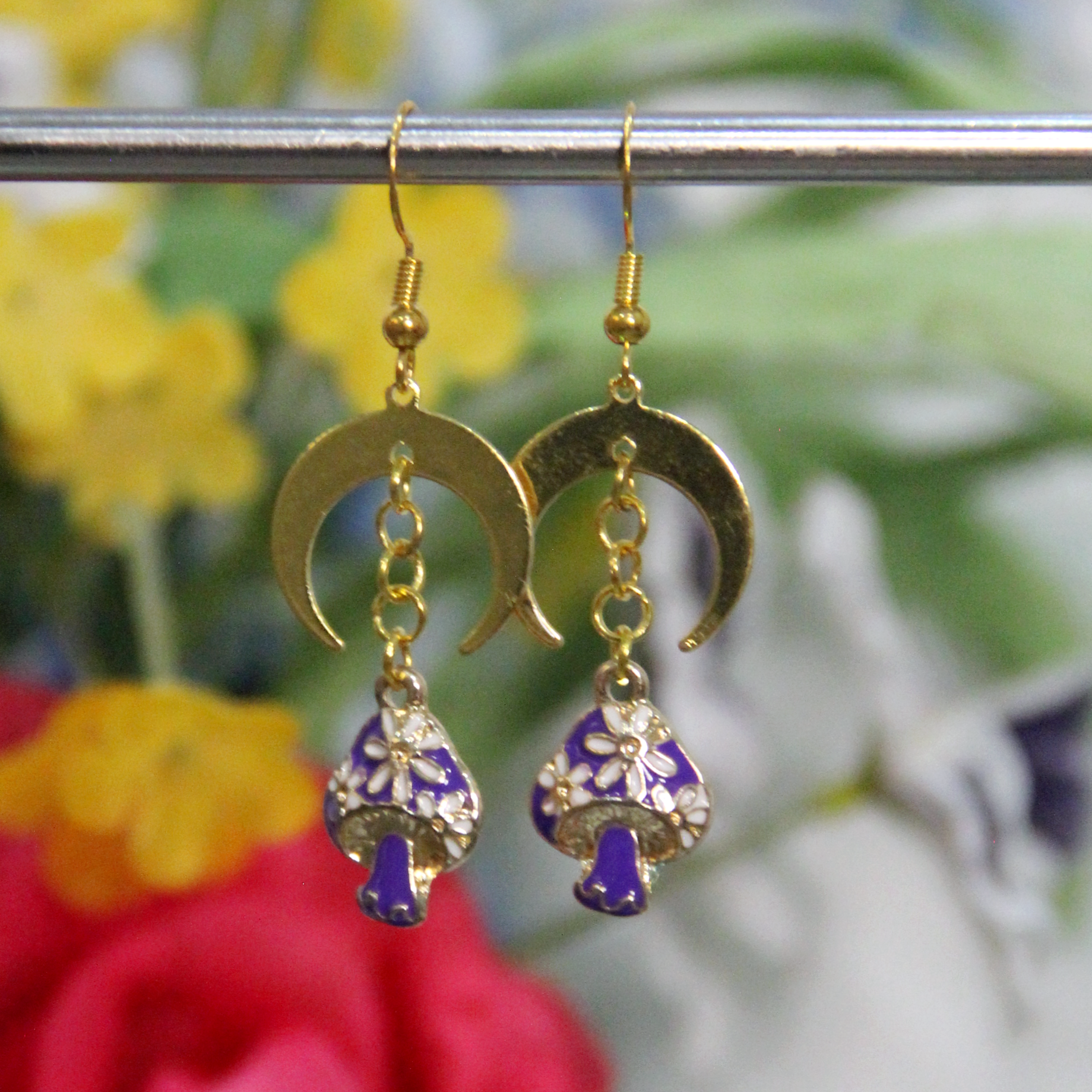 Purple Mooncap Mushroom Dangle Earrings
