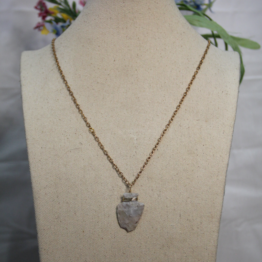 Golden Wrapped Flint Arrowhead Necklace
