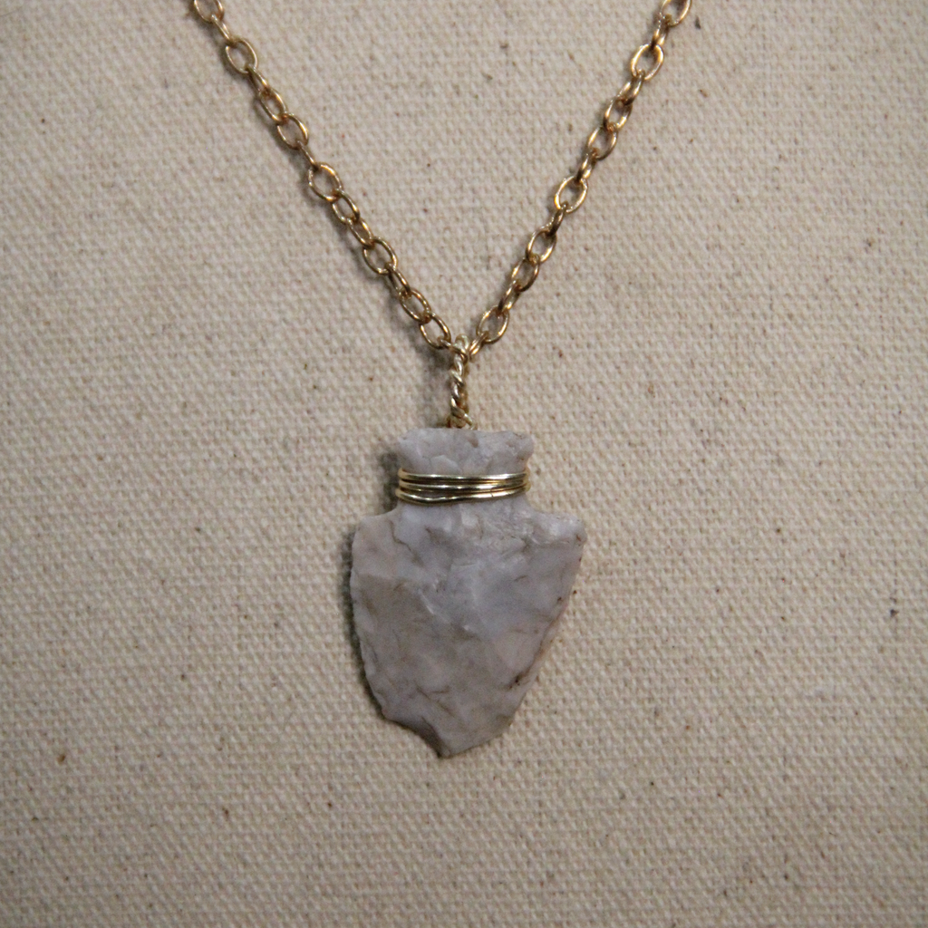 Golden Wrapped Flint Arrowhead Necklace