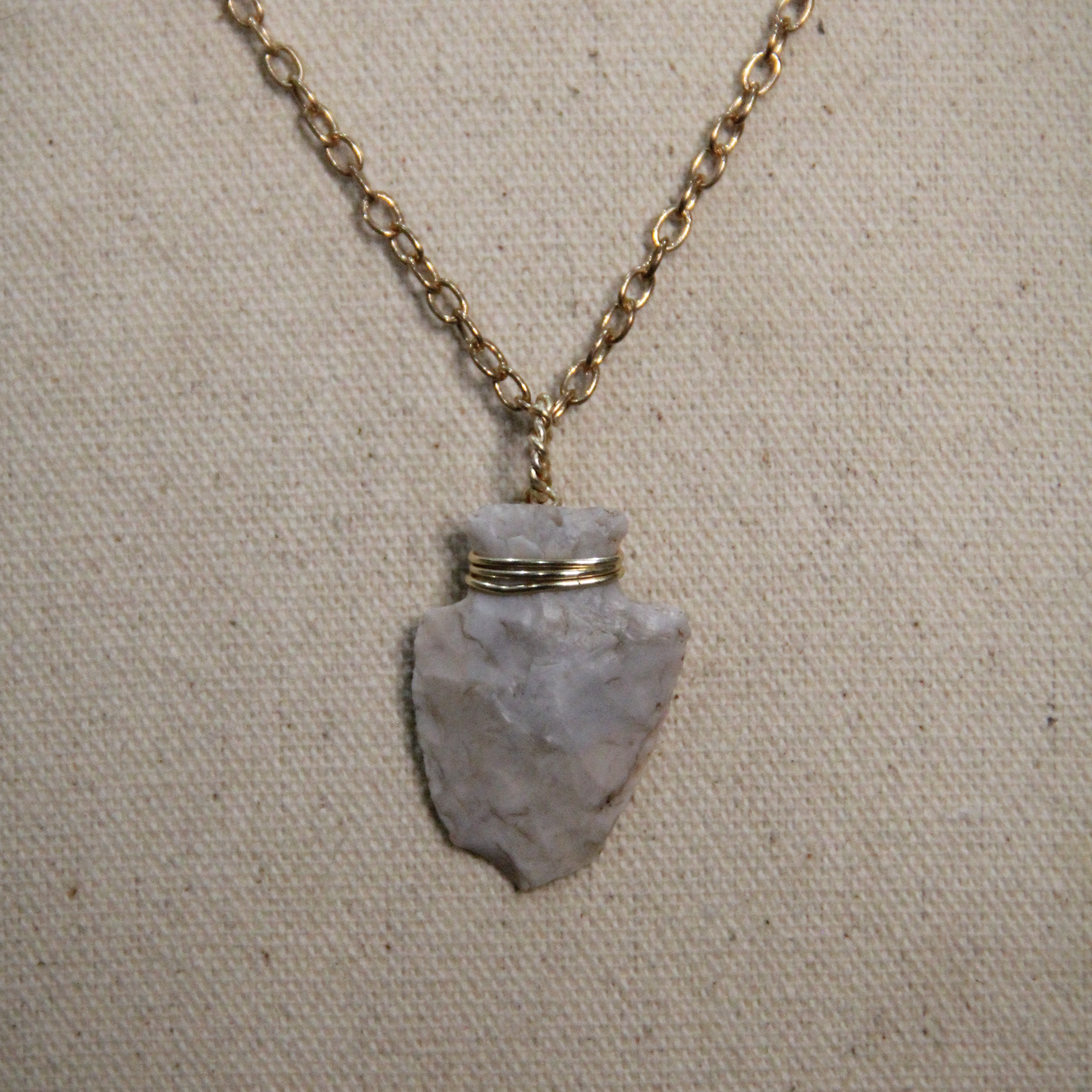 Golden Wrapped Flint Arrowhead Necklace