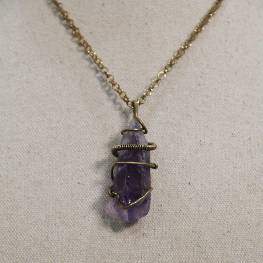 Large Raw Amethyst Wrapped Pendant Necklace