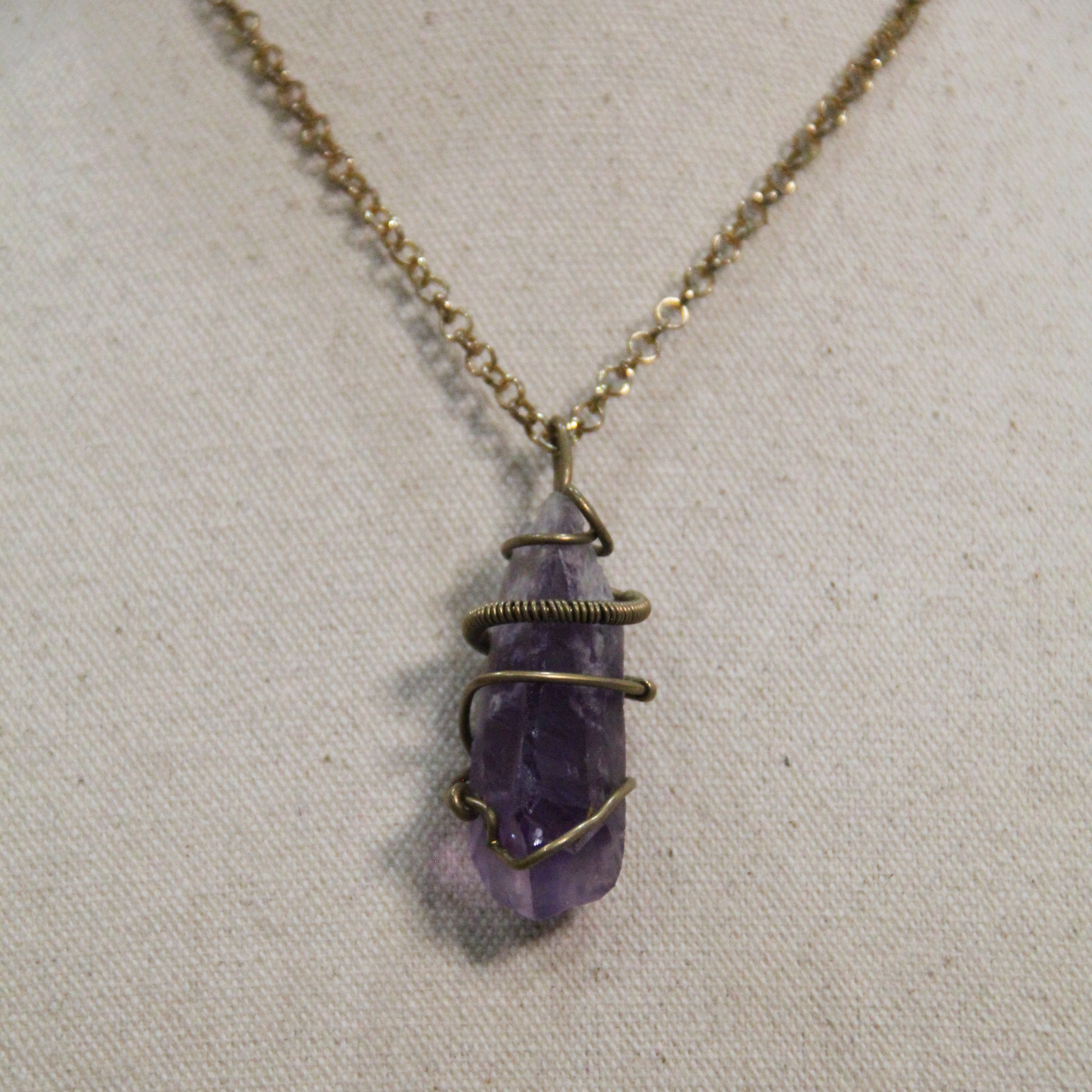 Large Raw Amethyst Wrapped Pendant Necklace
