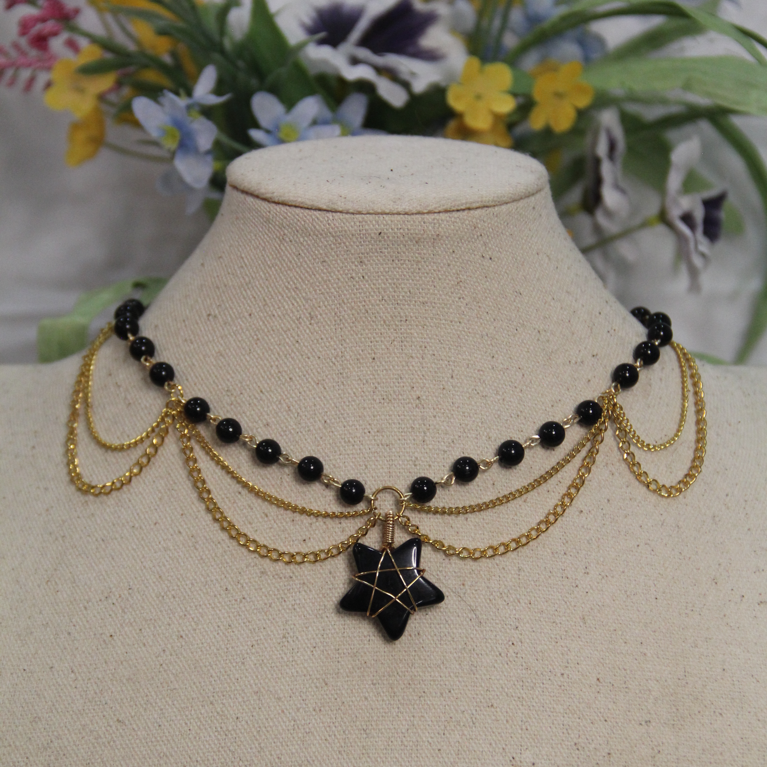 Midnight Starfall Obsidian Star Pendant Necklace