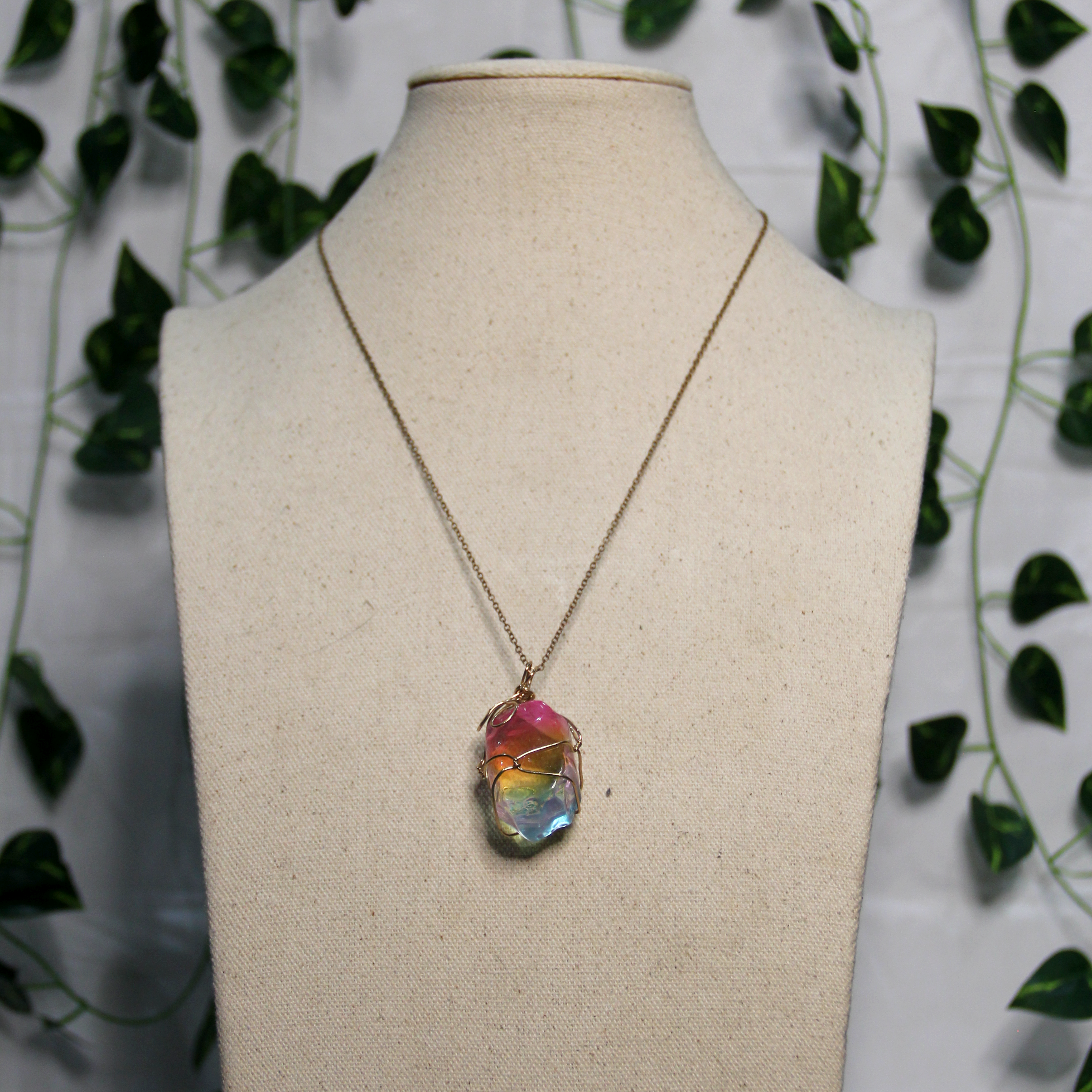 "Aurora Dream" Wire Wrapped Rainbow Quartz Pendant