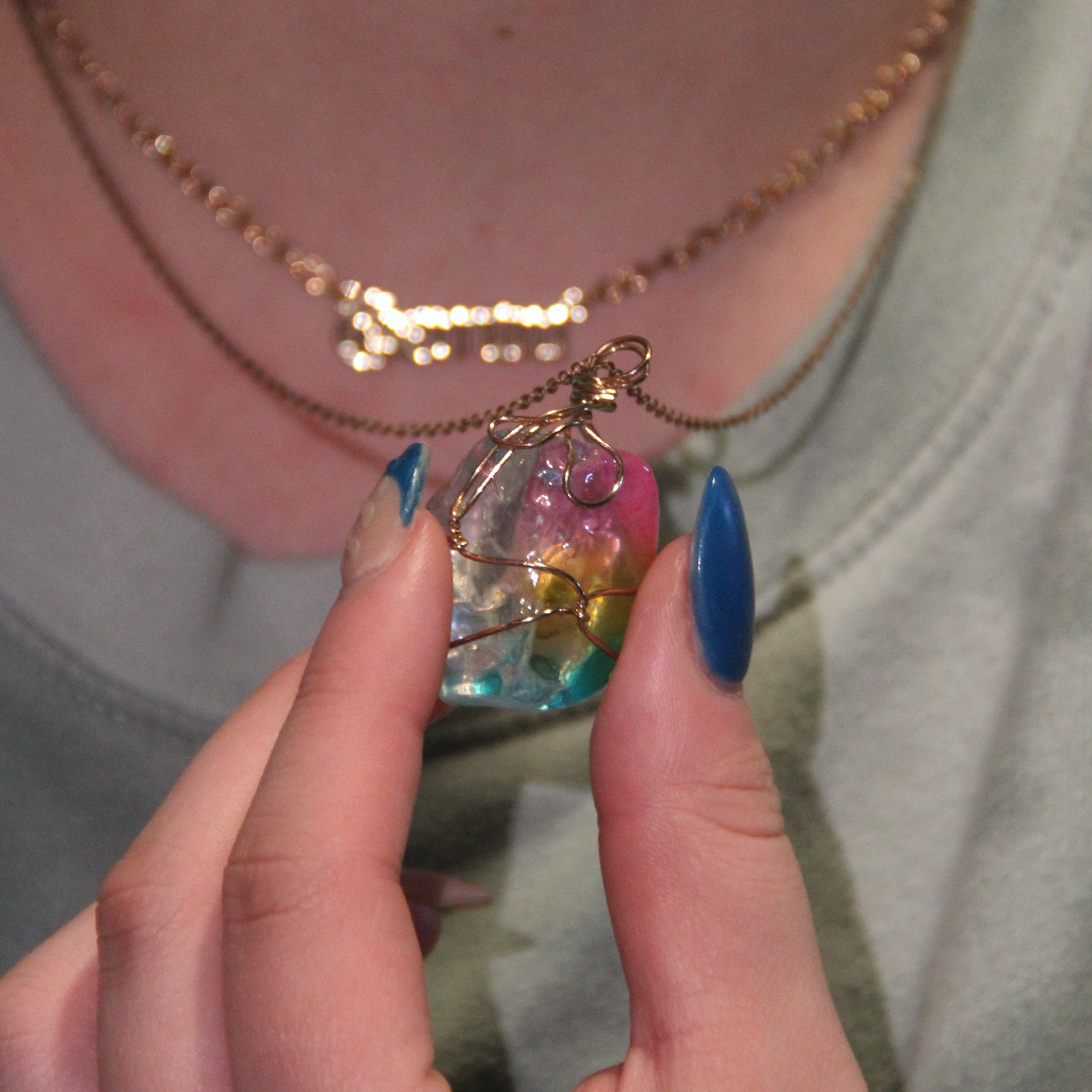 "Aurora Dream" Wire Wrapped Rainbow Quartz Pendant