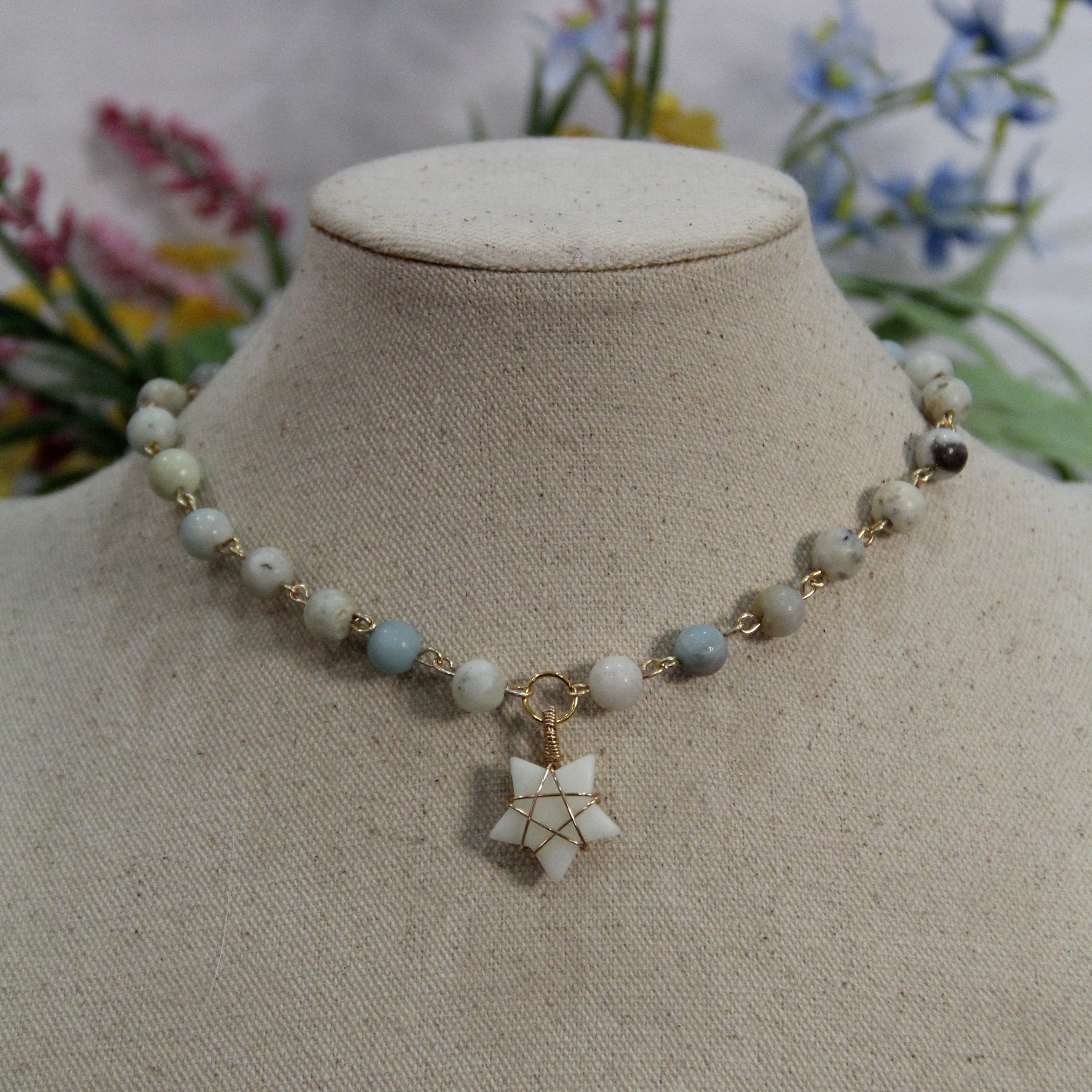 Ivory Skies Quartz and Amazonite Necklace