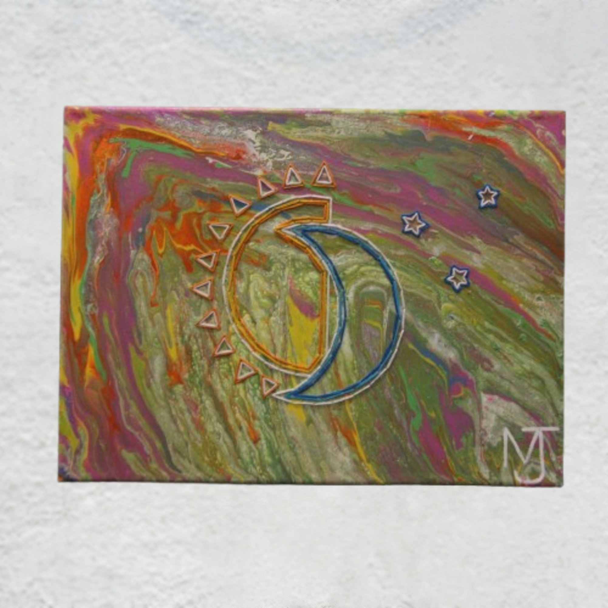 Stitched in Stardust Hand Embroidered Fluid Art Painting
