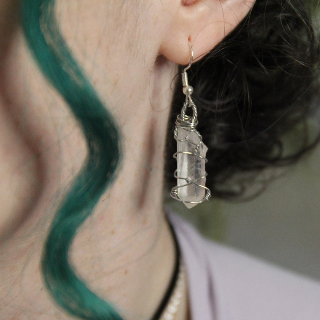Crystal Clarity Wire Wrapped Clear Quartz Earrings